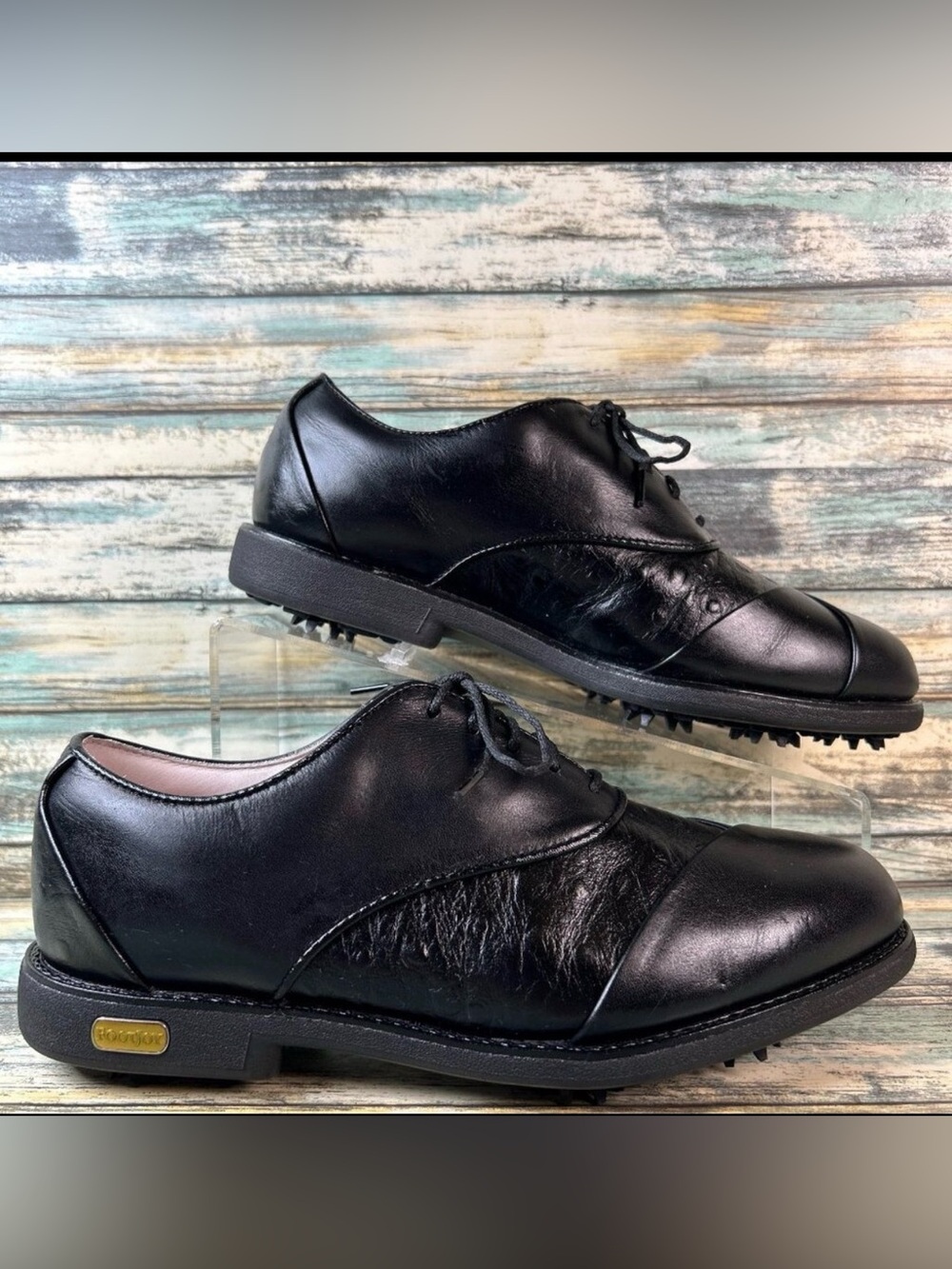 Footjoy Golf Shoes Womens 7.5 Black Leather Oxfords Lace Up Soft Spikes